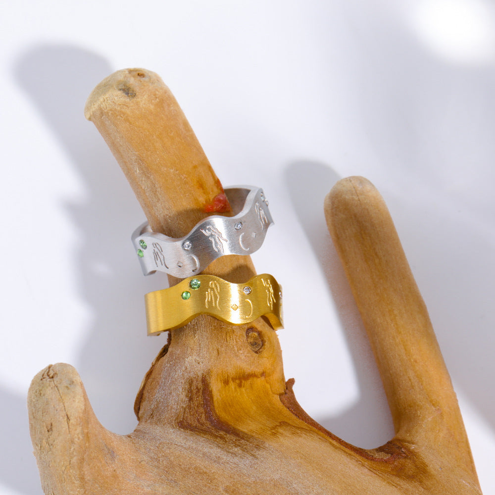 Wholesale Stainless Steel 18K Real Gold Goddess of Wisdom Ring